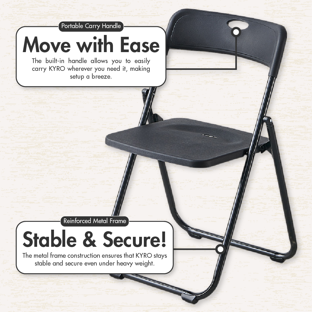 HOUZE - KYRO Foldable Plastic Chair with Metal Frame