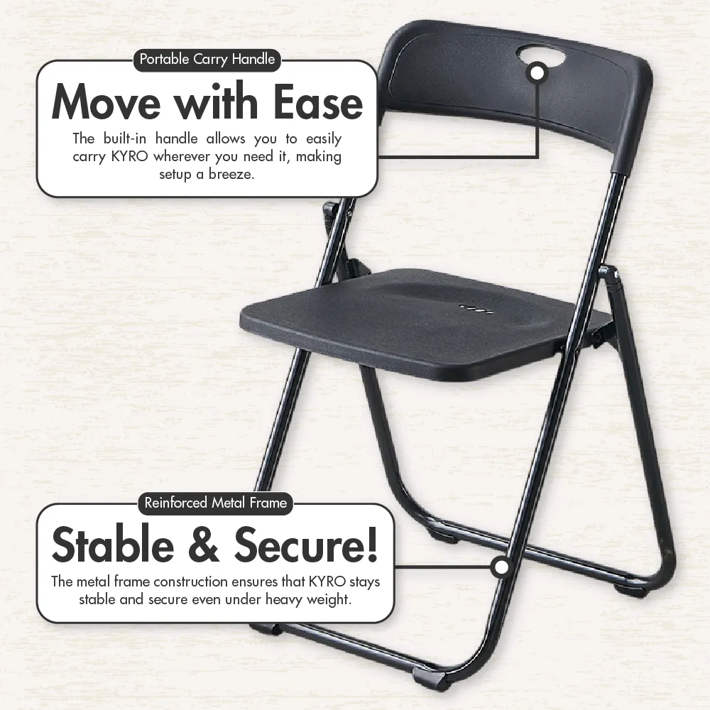 HOUZE - KYRO Foldable Plastic Chair with Metal Frame
