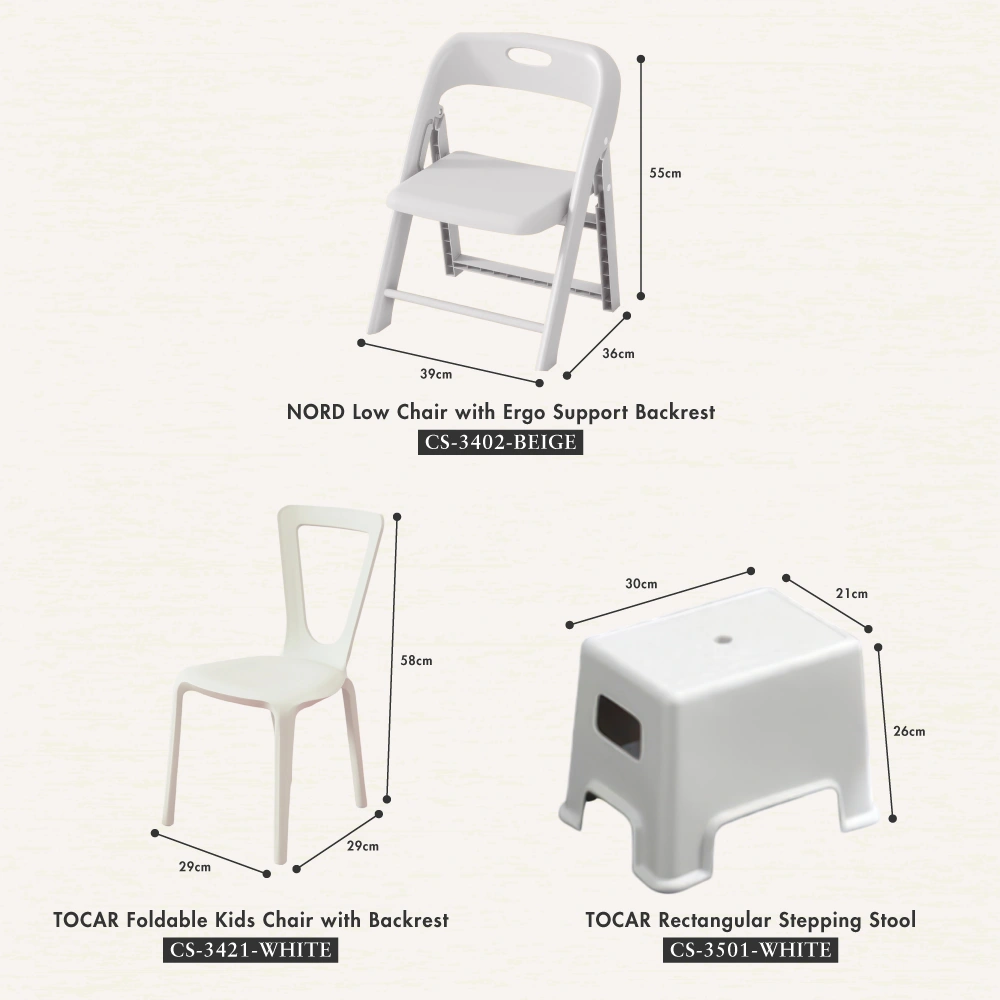 HOUZE - 'NORD' | 'TOCAR' Low Chair & Kids Chair w Stepping Stool
