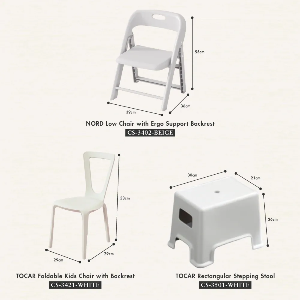 HOUZE - 'NORD' | 'TOCAR' Low Chair & Kids Chair w Stepping Stool