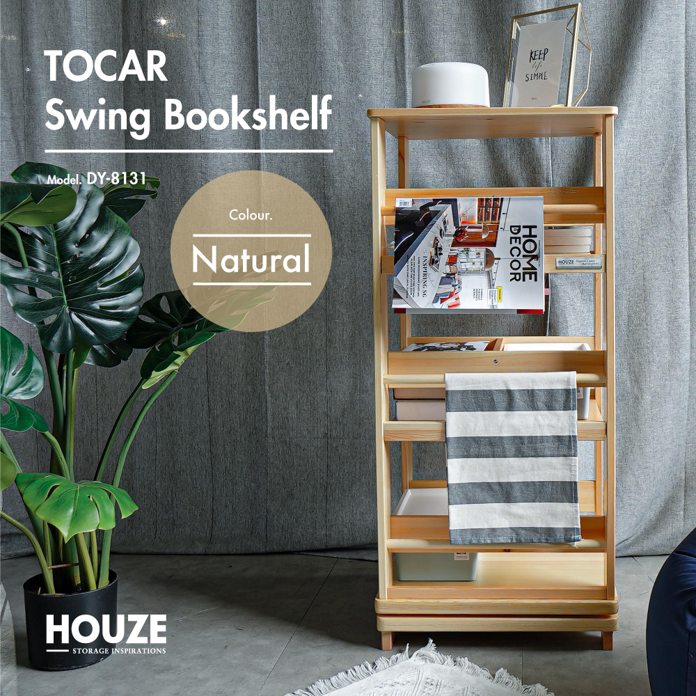 HOUZE - TOCAR Swing Bookshelf  (White & Natural)- Children | Storage | Organizer | Multi purpose | Space Saving | Rotational