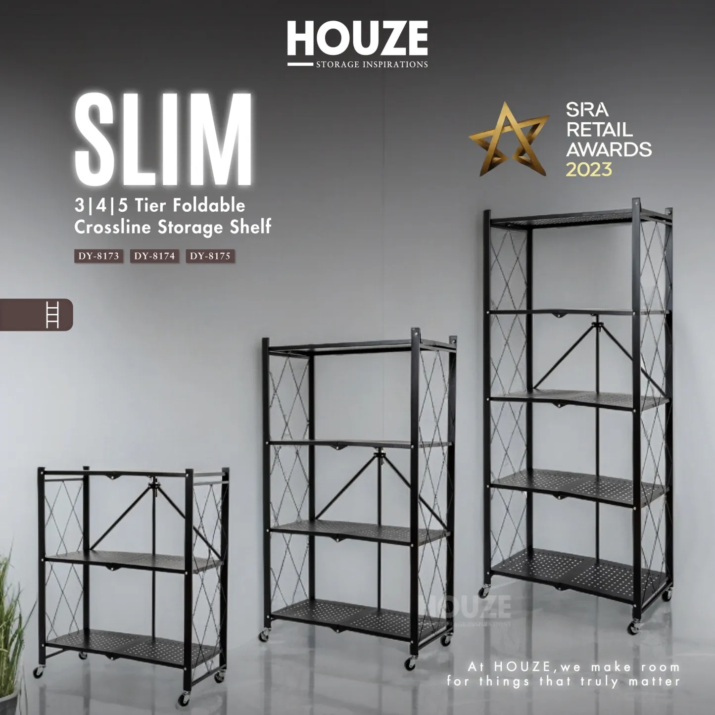 HOUZE - 3|4|5 Tier Foldable Crossline Storage Shelf (L: 72cm W:34cm) - Organizer | Rack | Shelving | Shelves | Cabinet