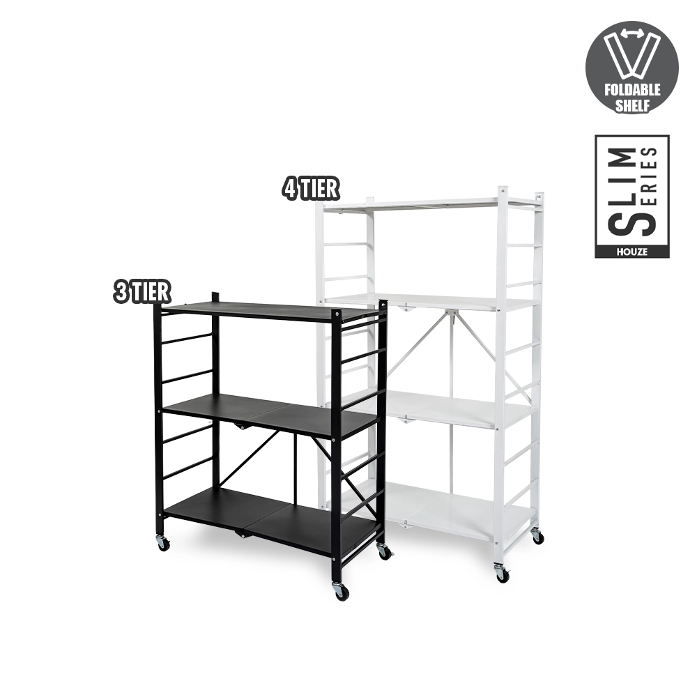 HOUZE - SLIM 3 | 4 | 5 Tier Parallel Foldable Storage Shelf - Organizer | Rack | Shelving | Shelves | Cabinet