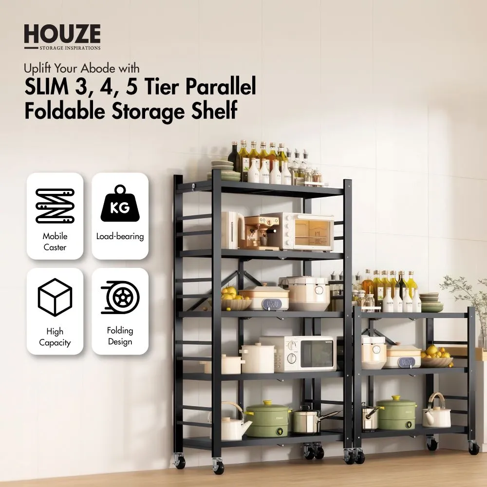 HOUZE - 'SLIM' 3|4|5 Tier Parallel Foldable Storage Shelf - Organizer | Rack | Shelving | Shelves | Cabinet
