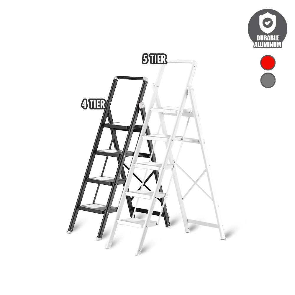 HOUZE - Stáli 4-Tier / 5-Tier Slim Carbon Steel Ladder With Wide Pedal