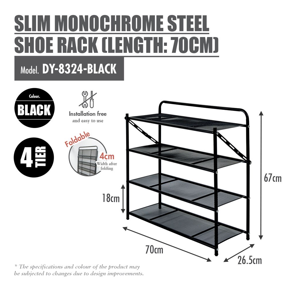 HOUZE - 'SLIM' Monochrome 4 Tier | 5 Tier | 6 Tier Steel Shoe Rack [Black | White] [Length: 70cm] - Storage | Organizer