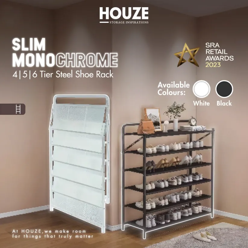 Slim Monochrome Steel Shoe Rack - 4 to 6 Tiers – HOUZE