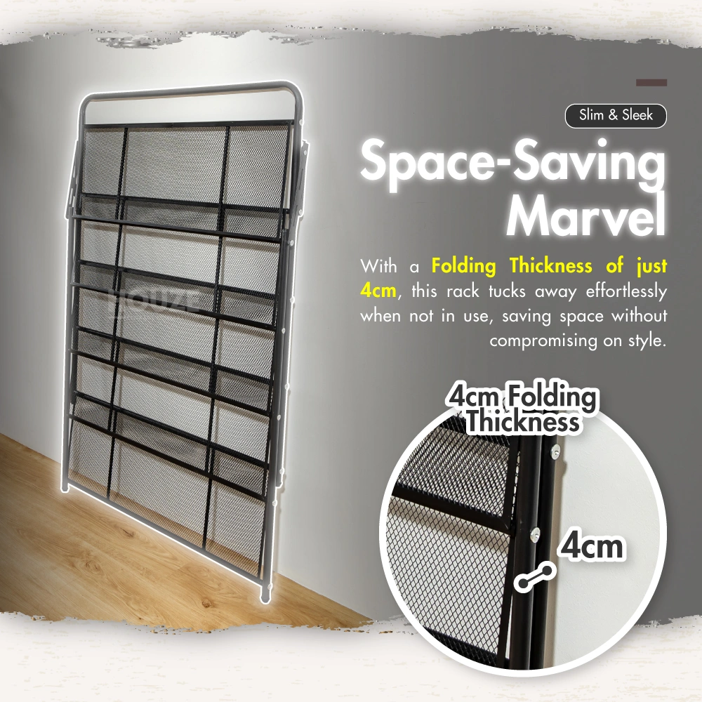 HOUZE - 'SLIM' Monochrome 4 Tier | 5 Tier | 6 Tier Steel Shoe Rack [Black | White] [Length: 70cm] - Storage | Organizer