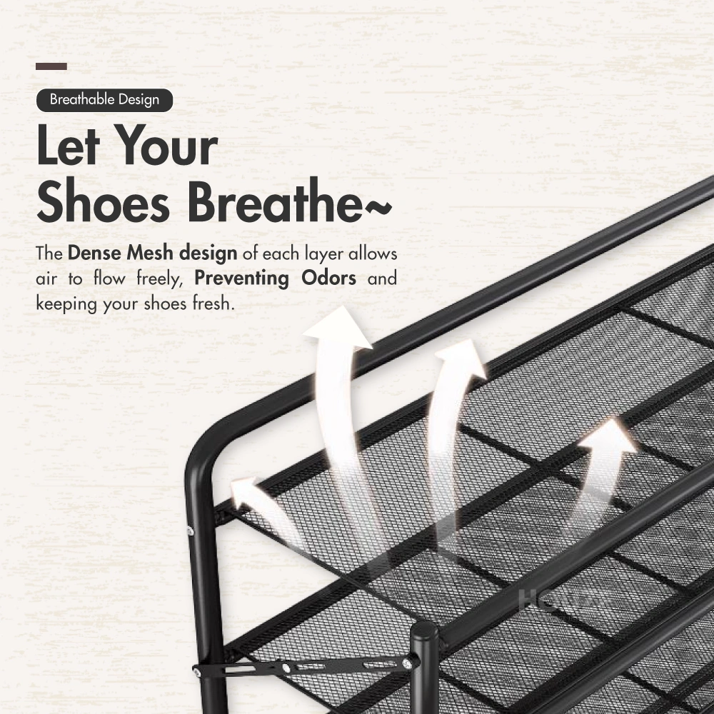 HOUZE - 'SLIM' Monochrome 4 Tier | 5 Tier | 6 Tier Steel Shoe Rack [Black | White] [Length: 70cm] - Storage | Organizer