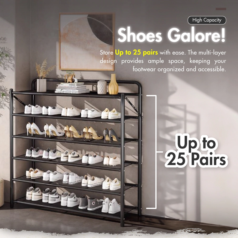 HOUZE - 'SLIM' Monochrome 4 Tier | 5 Tier | 6 Tier Steel Shoe Rack [Black | White] [Length: 70cm] - Storage | Organizer