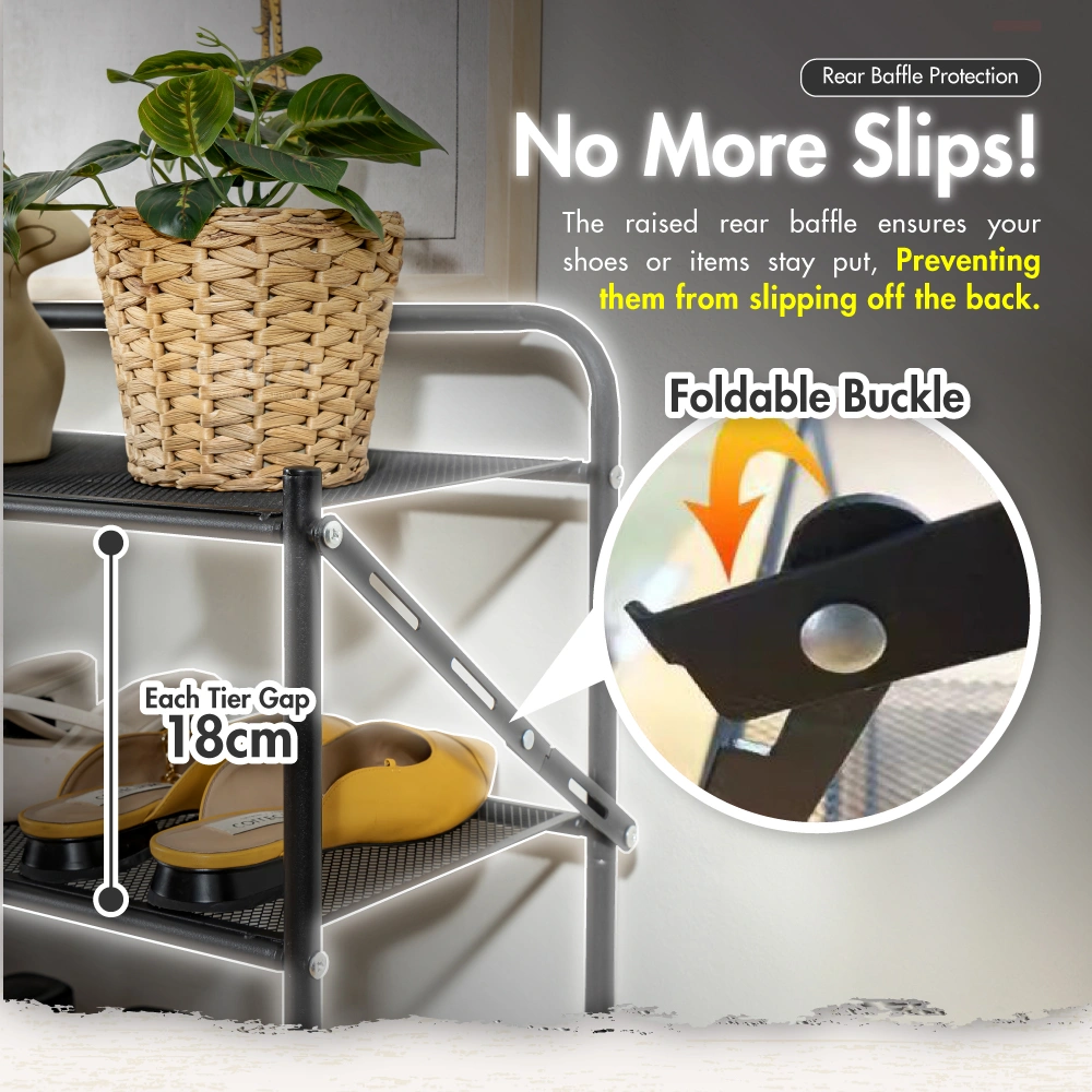 HOUZE - 'SLIM' Monochrome 4 Tier | 5 Tier | 6 Tier Steel Shoe Rack [Black | White] [Length: 70cm] - Storage | Organizer