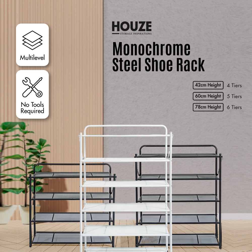 HOUZE - SLIM Monochrome 4 Tier | 5 Tier | 6 Tier Steel Shoe Rack [Black | White] [Length: 70cm] - Storage | Organizer