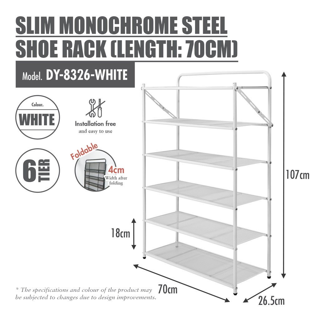 HOUZE - 'SLIM' Monochrome 4 Tier | 5 Tier | 6 Tier Steel Shoe Rack [Black | White] [Length: 70cm] - Storage | Organizer