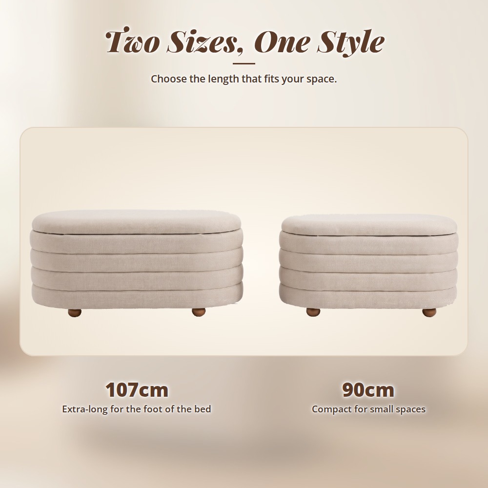[Table Matters] Oval Fabric Storage Ottoman Bench - [90cm, 107cm]