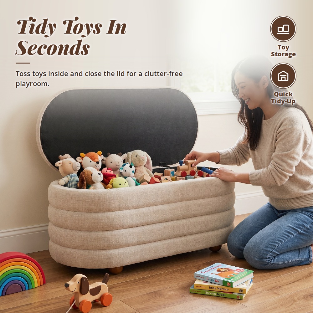 [Table Matters] Oval Fabric Storage Ottoman Bench - [90cm, 107cm]