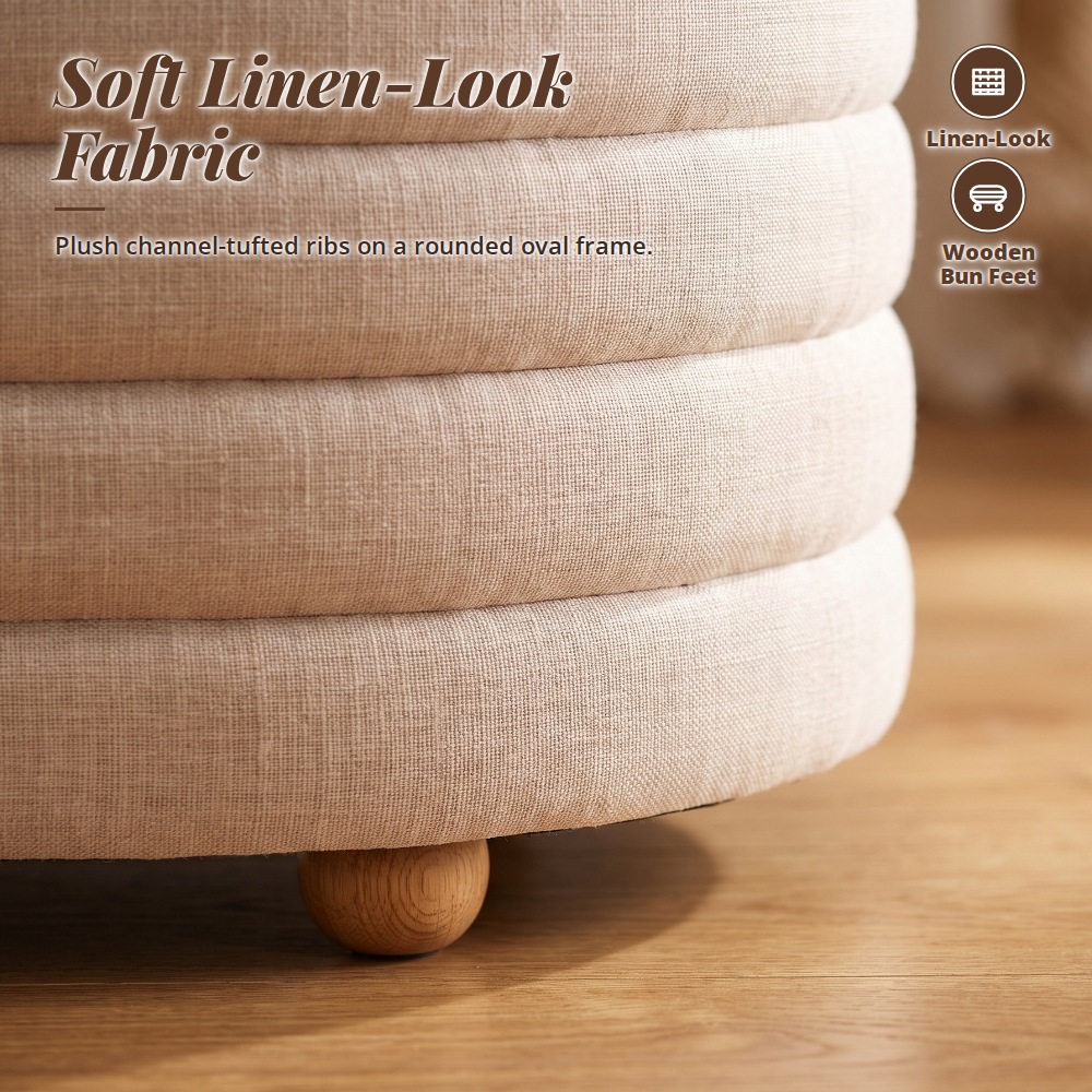 [Table Matters] Oval Fabric Storage Ottoman Bench - [90cm, 107cm]