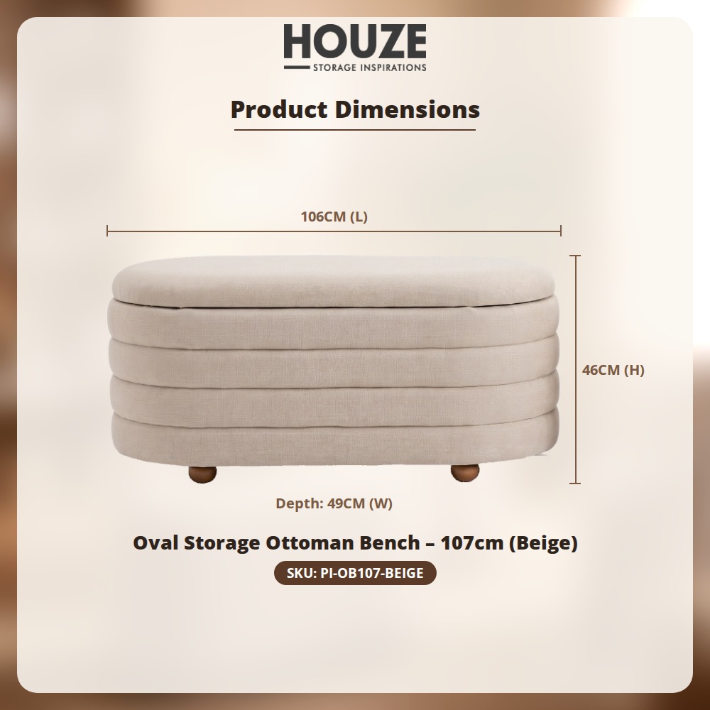 [Table Matters] Oval Fabric Storage Ottoman Bench - [90cm, 107cm]