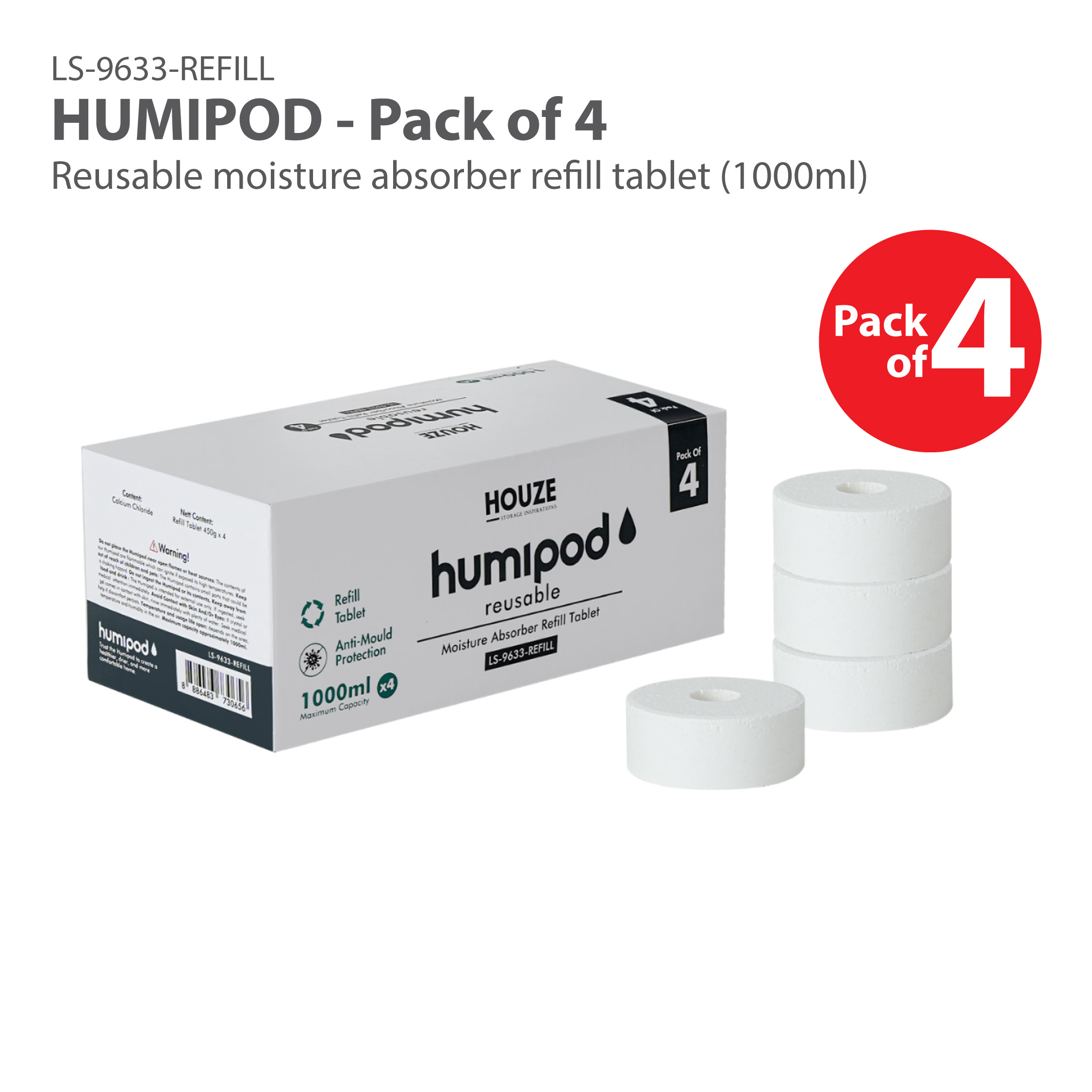 HOUZE - HUMIPOD Reusable Activated Charcoal Dehumidifier - Reusable Tablet
