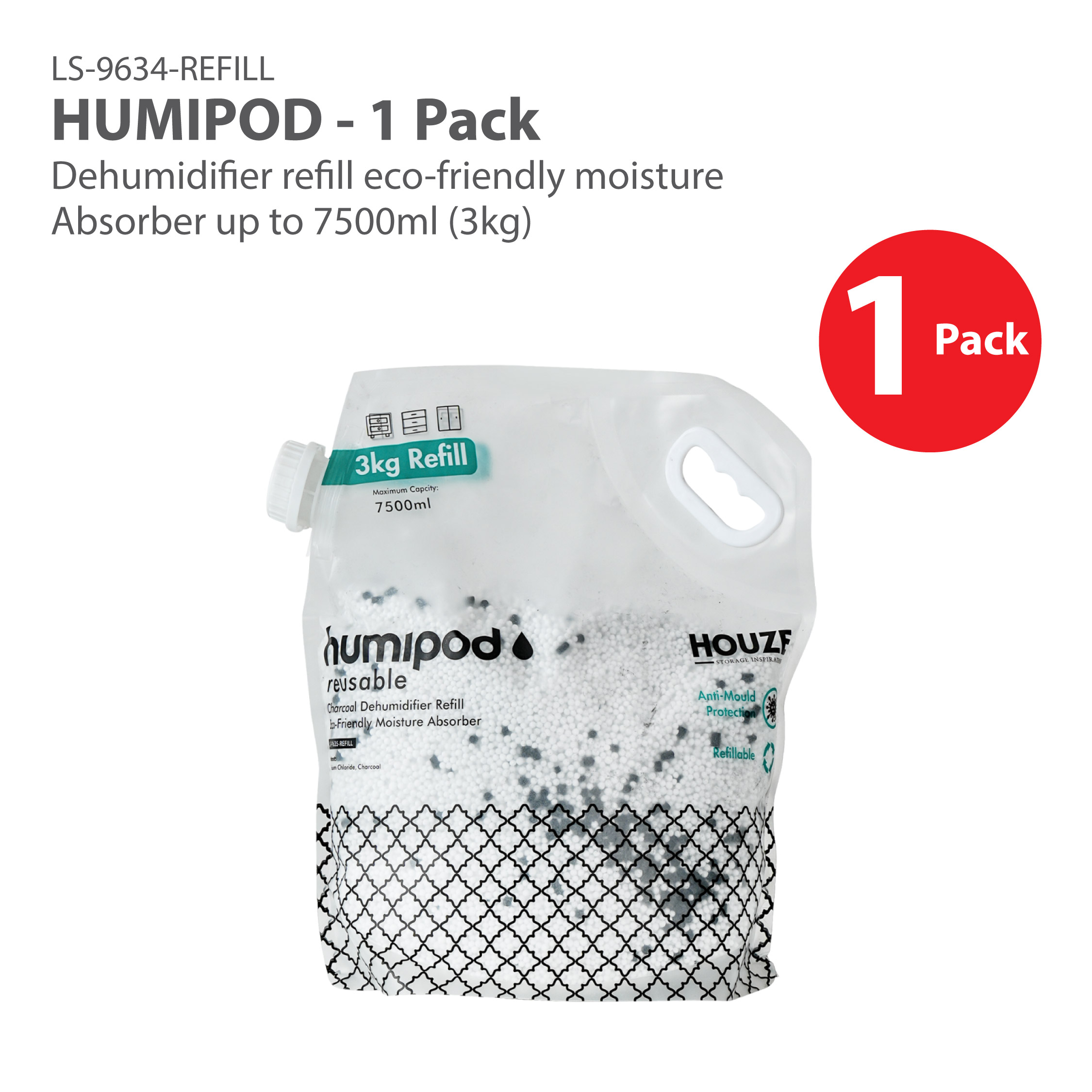 HOUZE - HUMIPOD REFILL Activated Charcoal Dehumidifier - 7,500ml | 15,000ml