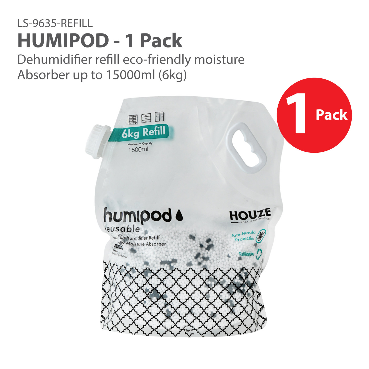 HOUZE - HUMIPOD REFILL Activated Charcoal Dehumidifier - 7,500ml | 15,000ml