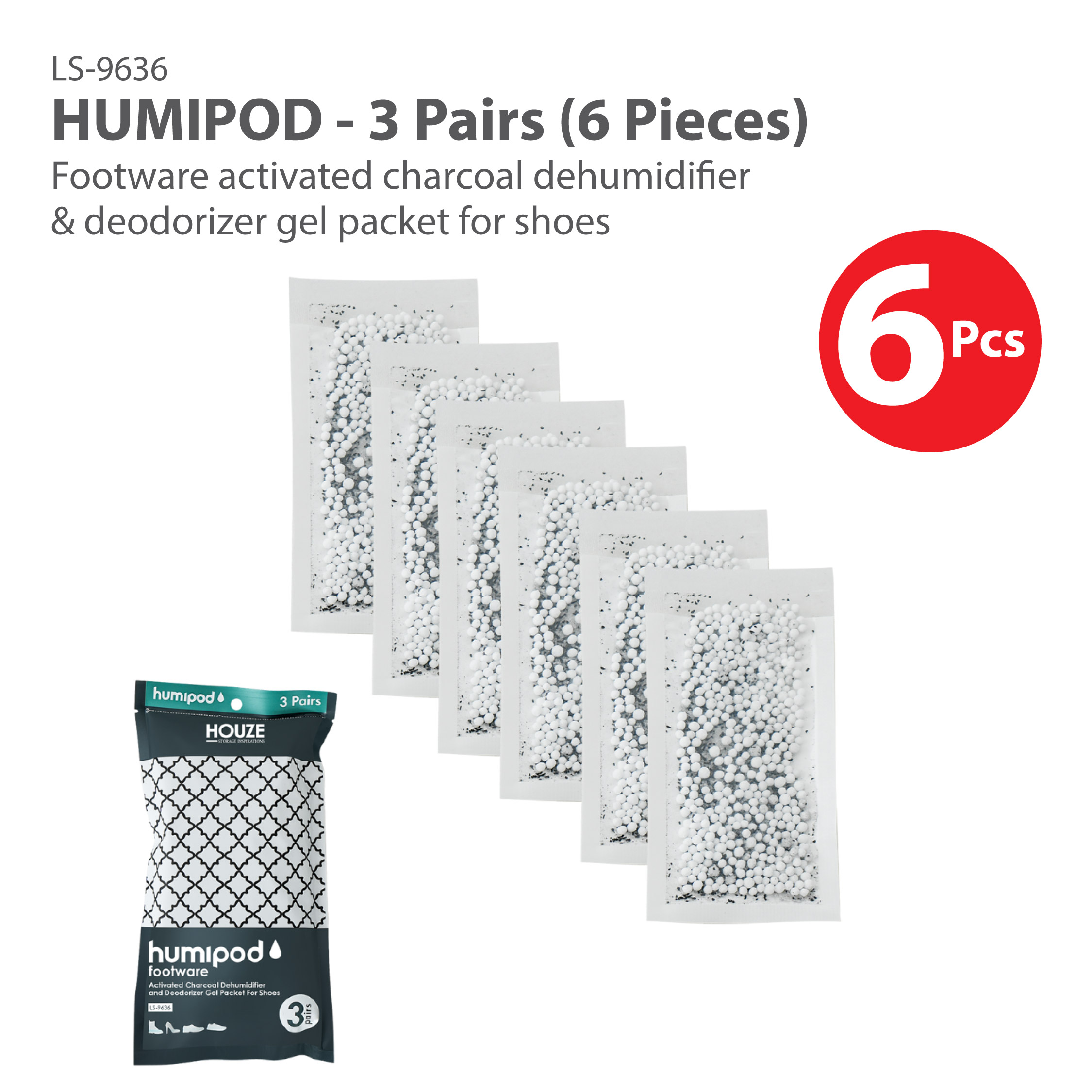 HOUZE - HUMIPOD Footware Activated Charcoal Dehumidifier - 'Gel Packet For Shoes'