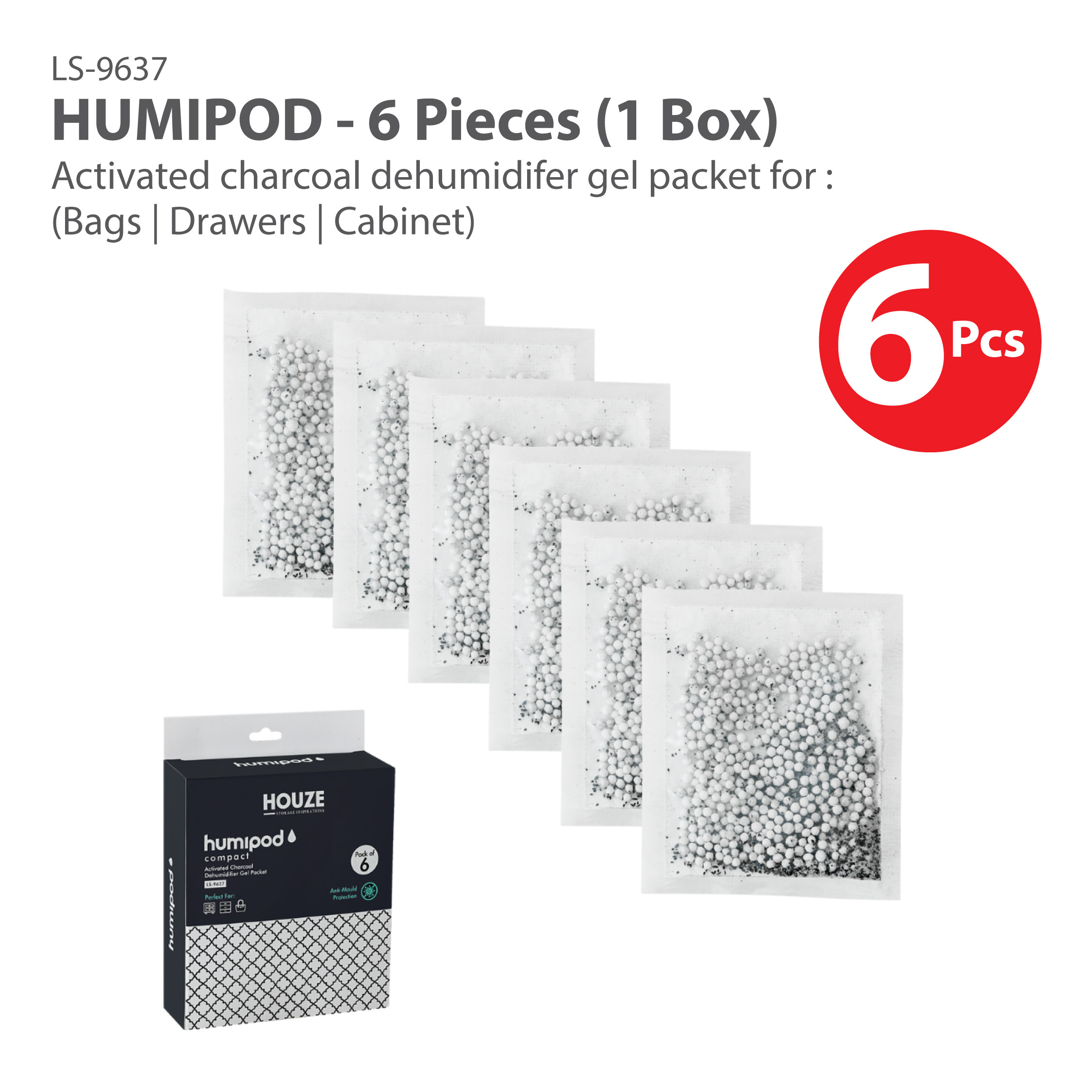 HOUZE - HUMIPOD Compact Activated Charcoal Dehumidifier - 'Gel Sachet For Drawers'