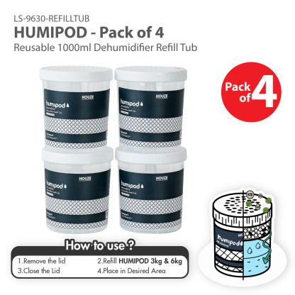 HOUZE - Humipod - Reusable 1000ml Dehumidifier Refill Tub - Pack of 4