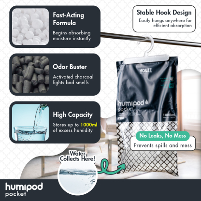 HOUZE - HUMIPOD Pocket Activated Charcoal Dehumidifier - Clothes Hanging