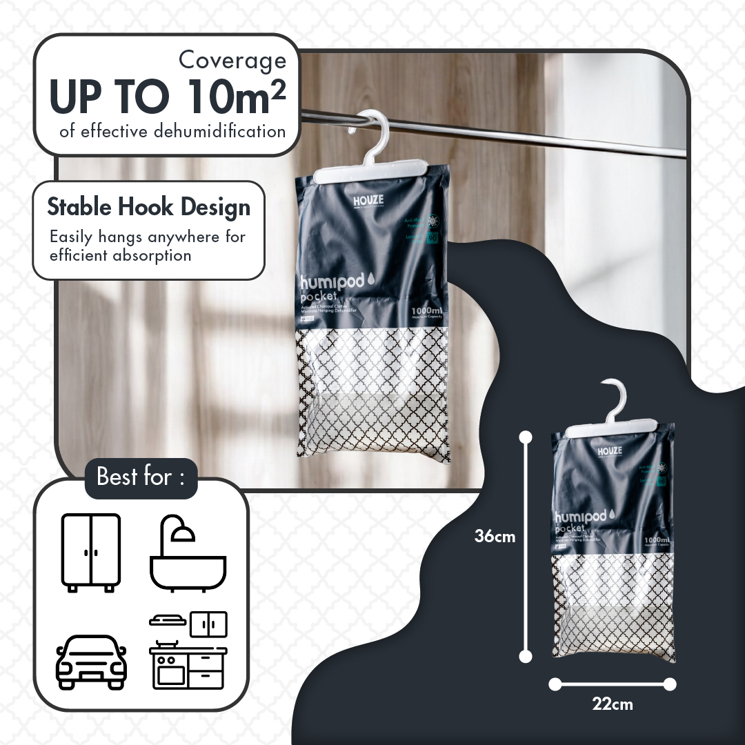 HOUZE - HUMIPOD Pocket Activated Charcoal Dehumidifier - Clothes Hanging