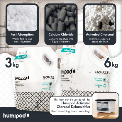 HOUZE - HUMIPOD REFILL Activated Charcoal Dehumidifier - 7,500ml | 15,000ml