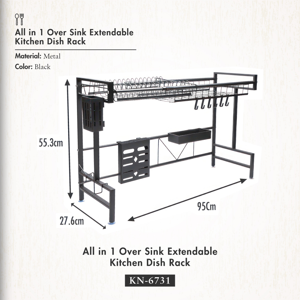 All-In-One Over Sink Extendable Kitchen Dish Rack (Length: 60-95cm) - Organizer | Space saver