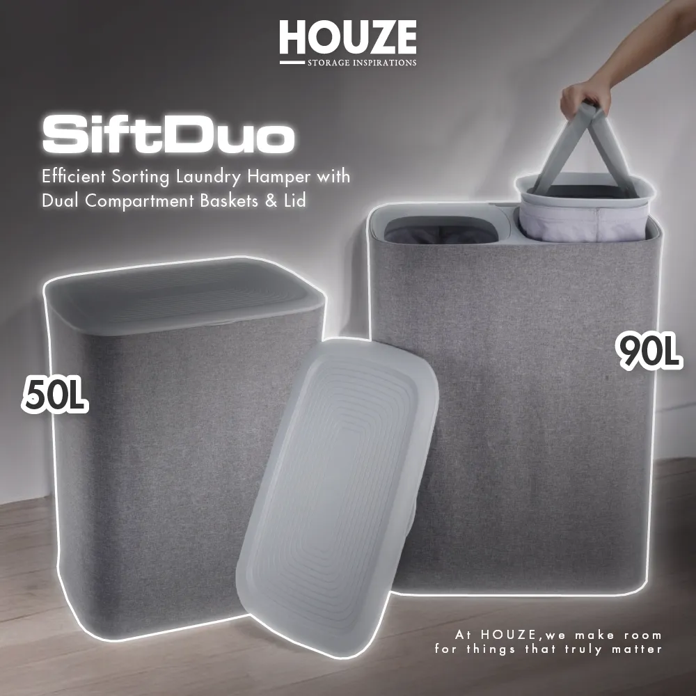 SIFTDUO - 50L|90L Laundry Hamper with Dual Compartment & Lid Collection