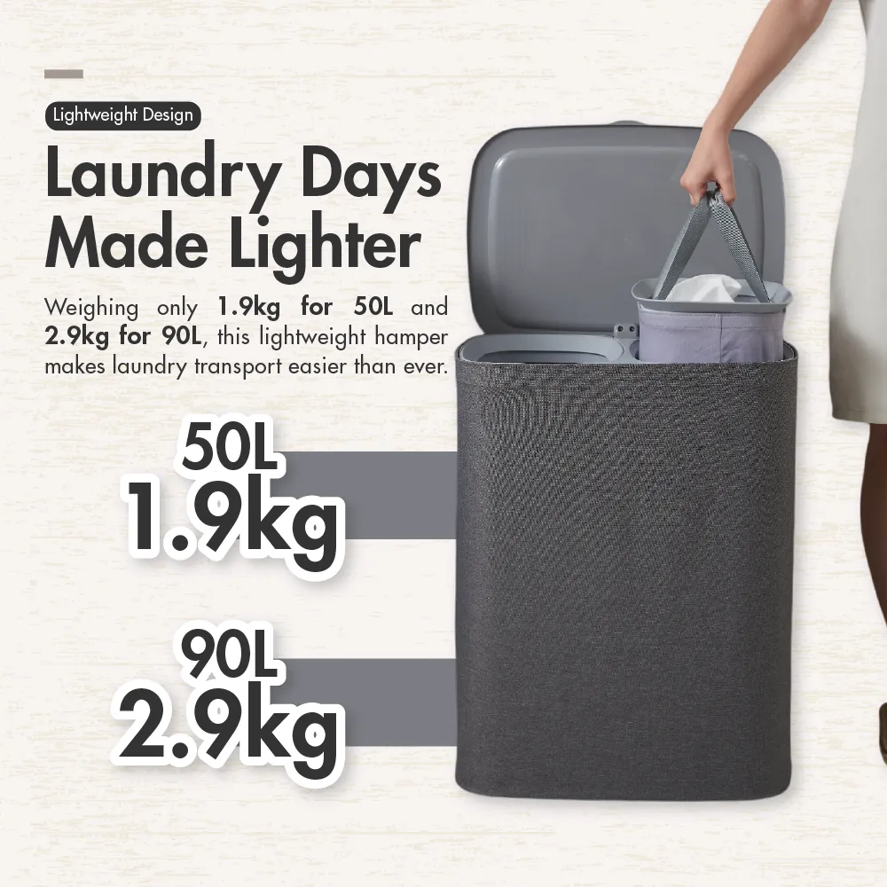 SIFTDUO - 50L|90L Laundry Hamper with Dual Compartment & Lid Collection