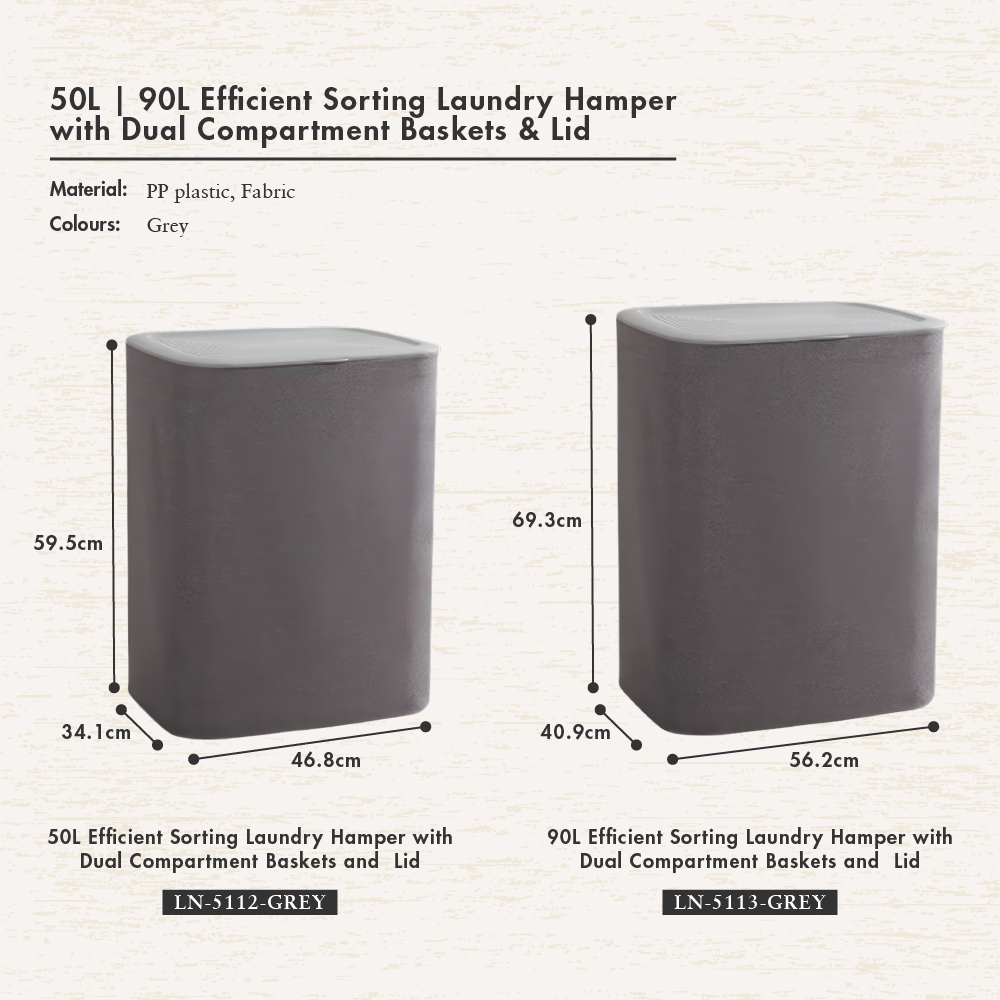 SIFTDUO - 50L|90L Laundry Hamper with Dual Compartment & Lid Collection