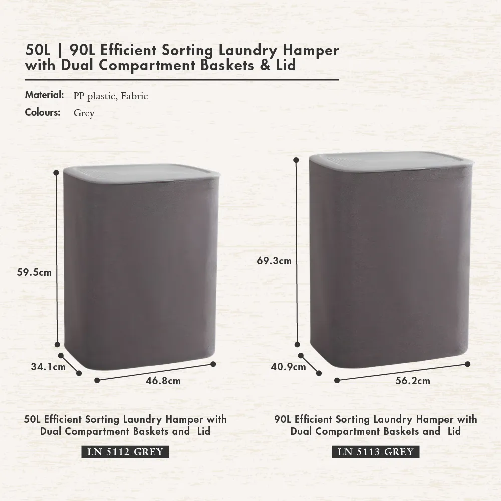 SIFTDUO - 50L|90L Laundry Hamper with Dual Compartment & Lid Collection