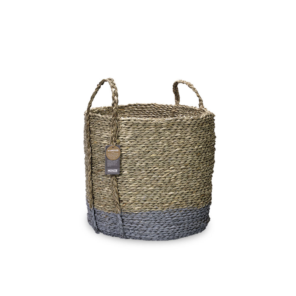 ecoHOUZE Seagrass Storage Basket With Handles - Grey