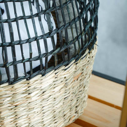 ecoHOUZE Seagrass Woven Basket With Handles - Black (Large)