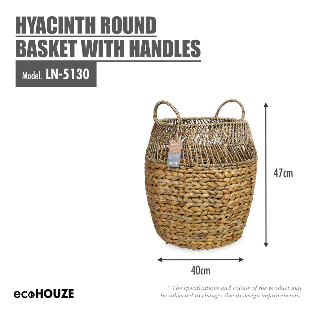 ecoHOUZE Hyacinth Round Basket With Handles