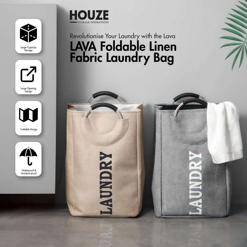 HOUZE - Lava Foldable Linen Fabric Laundry Hamper Laundry Bag - Washing | Kitchen | Bathroom |Organizer | Plastic