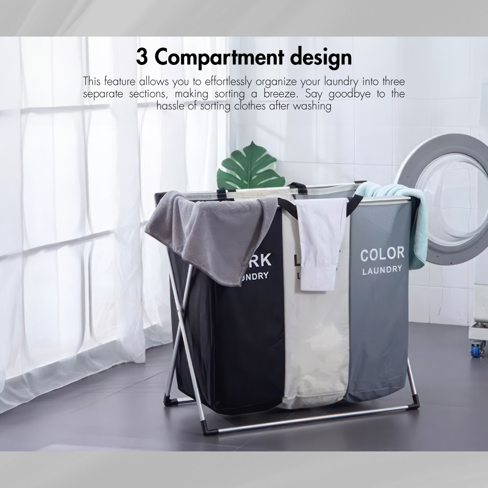 SIFT 3 Compartment Sorting Laundry Hamper Laundry Bag - Washing | Kitchen | Bathroom | Organizer | Basket