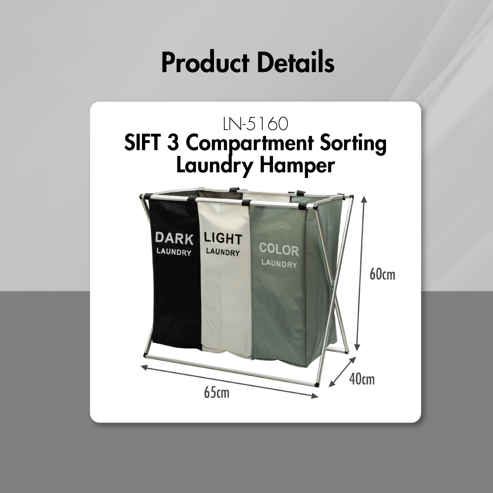 SIFT 3 Compartment Sorting Laundry Hamper Laundry Bag - Washing | Kitchen | Bathroom | Organizer | Basket