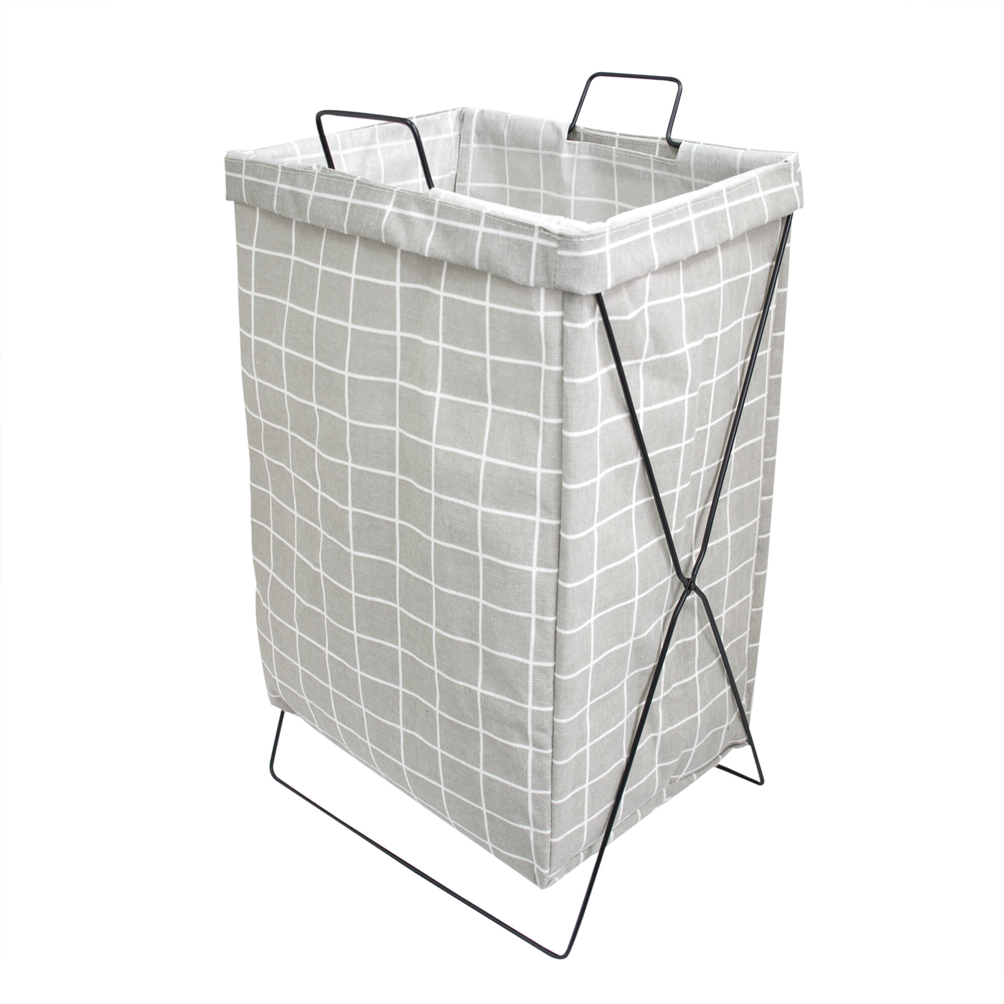 Checkered Laundry Bag with Brown Steel Frame - Storage | Organizer