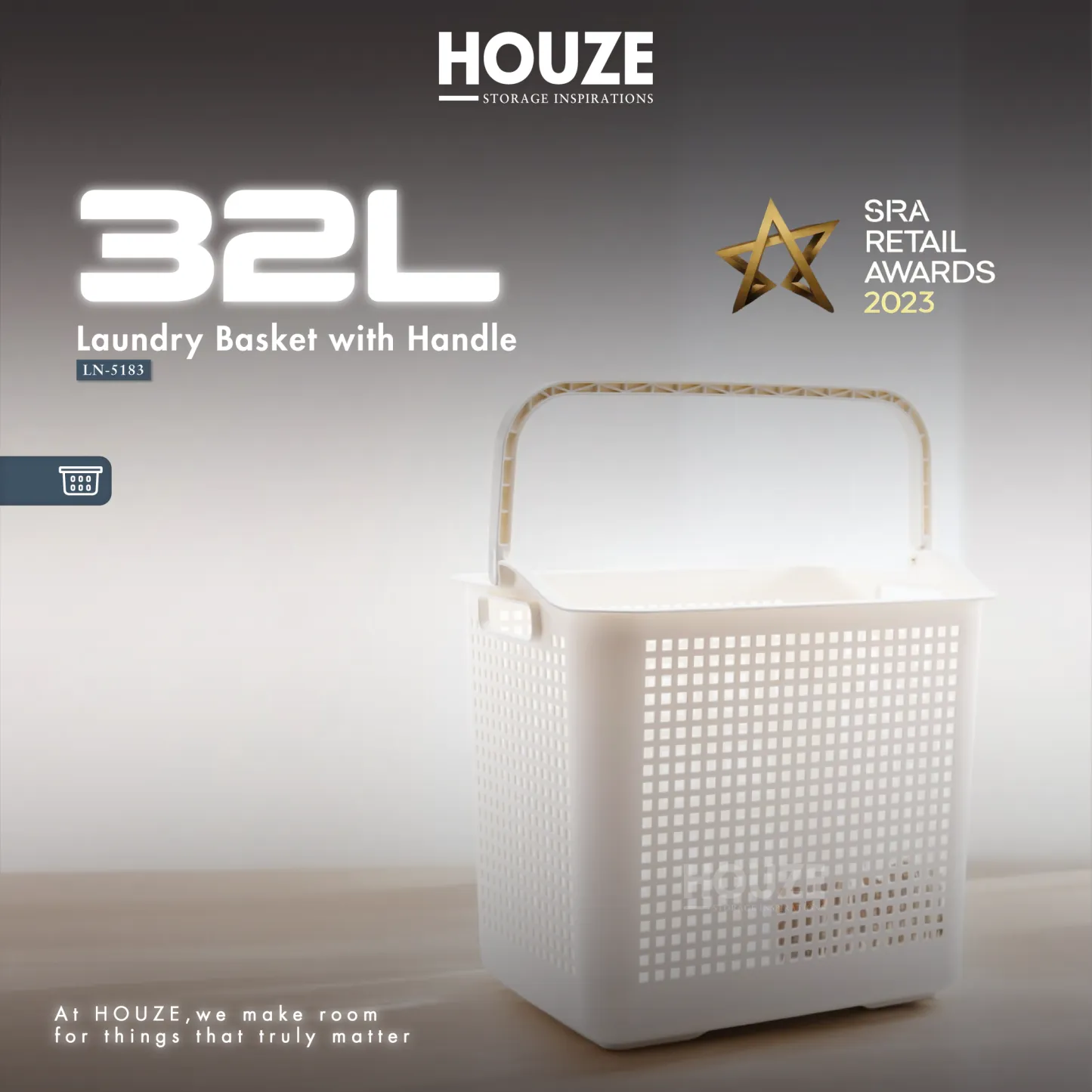 32L Laundry Basket with Handle (Beige)