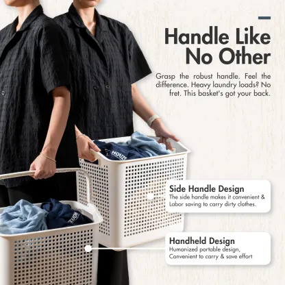 32L Laundry Basket with Handle (Beige)