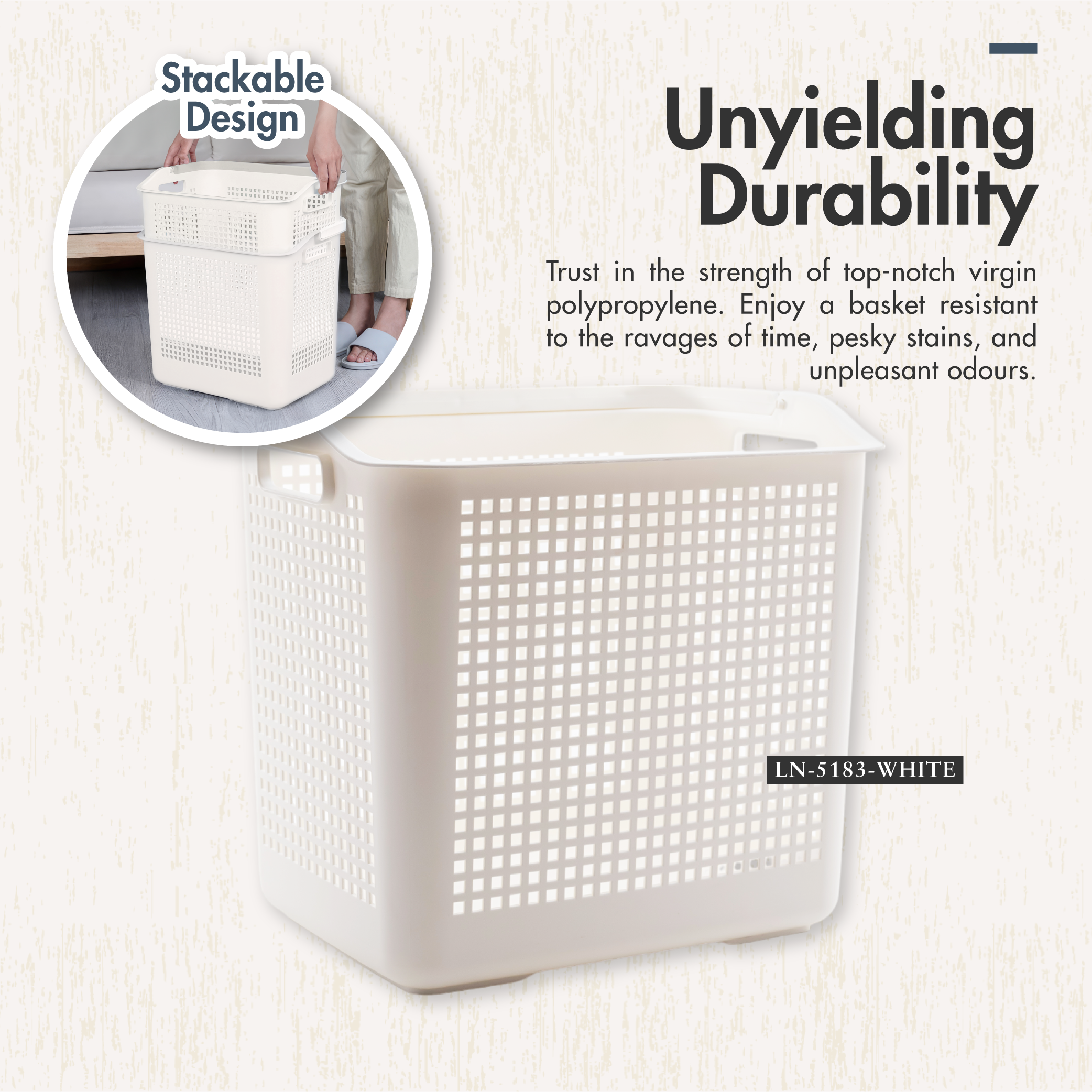 32L Laundry Basket with Handle (Beige)