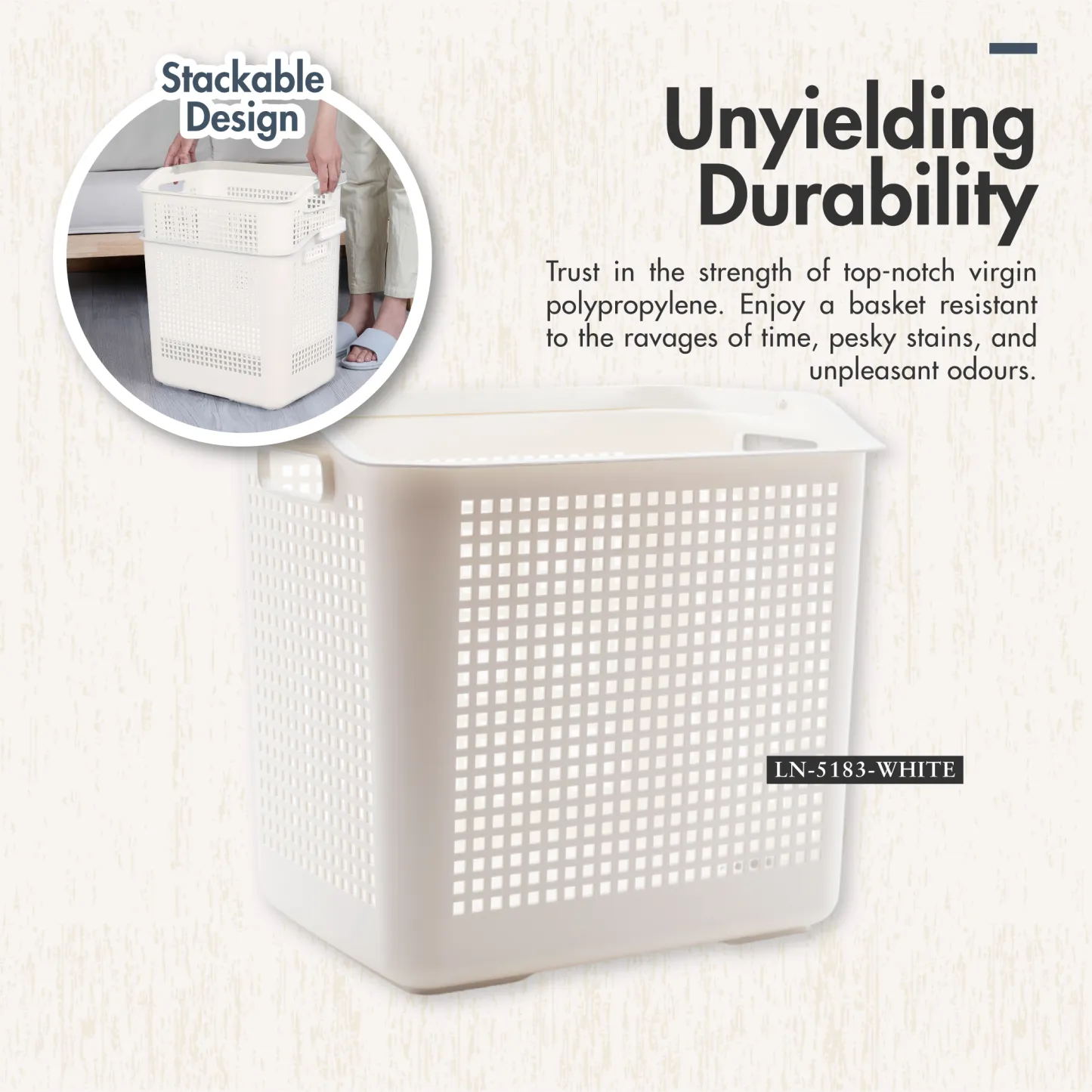 32L Laundry Basket with Handle (Beige)