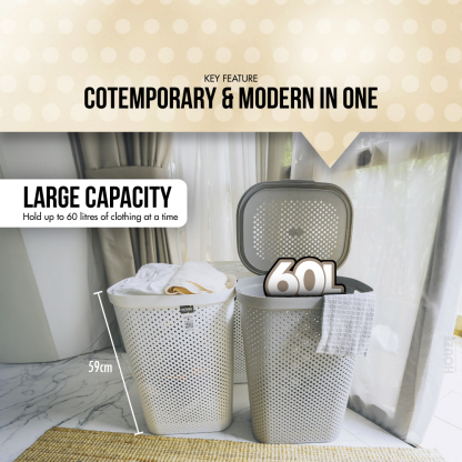 60L Polka Dots Tall Laundry Basket - Container | Organizer | Clothes |Storage| Multi-purpose | Plastic