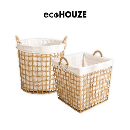 ecoHOUZE Handwoven Rattan Laundry Basket with Linen Lining