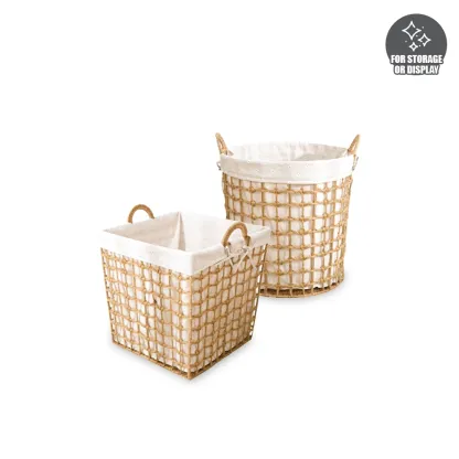 ecoHOUZE Handwoven Rattan Laundry Basket with Linen Lining