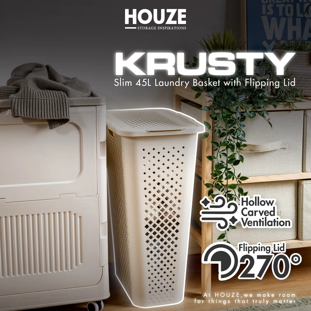 HOUZE - KRUSTY Slim 45L Laundry Basket with Flipping Lid